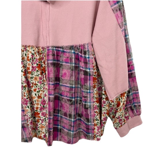POL Floral Patchwork Pink Waffle Hoodie Full Zip Oversized Womens Small Boho - Picture 9 of 11